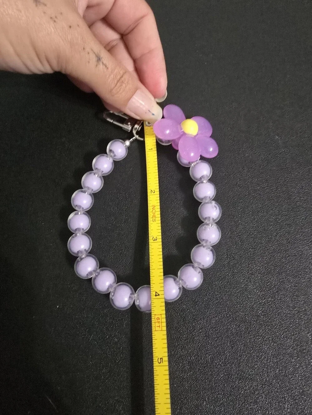 Lilac Beaded Cell Phone Charm Bracelet with Purple Flower